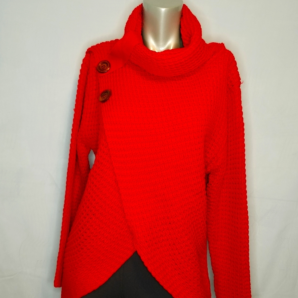 Waffle Knit sweater with Wood Buttons